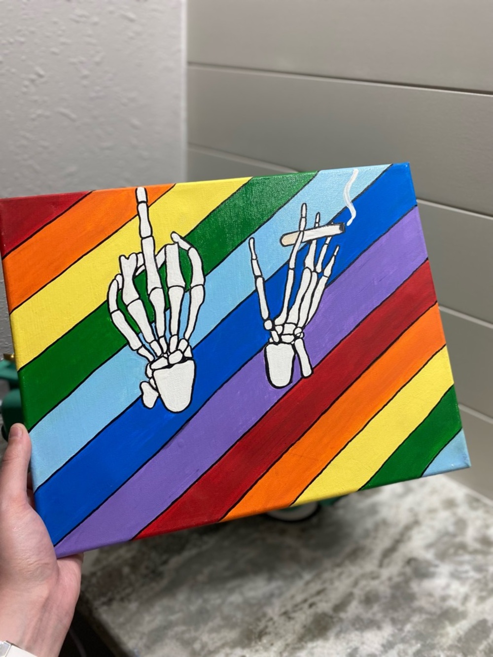 Colorful Skeleton Hand Canvas Art - Picture 2 of 5